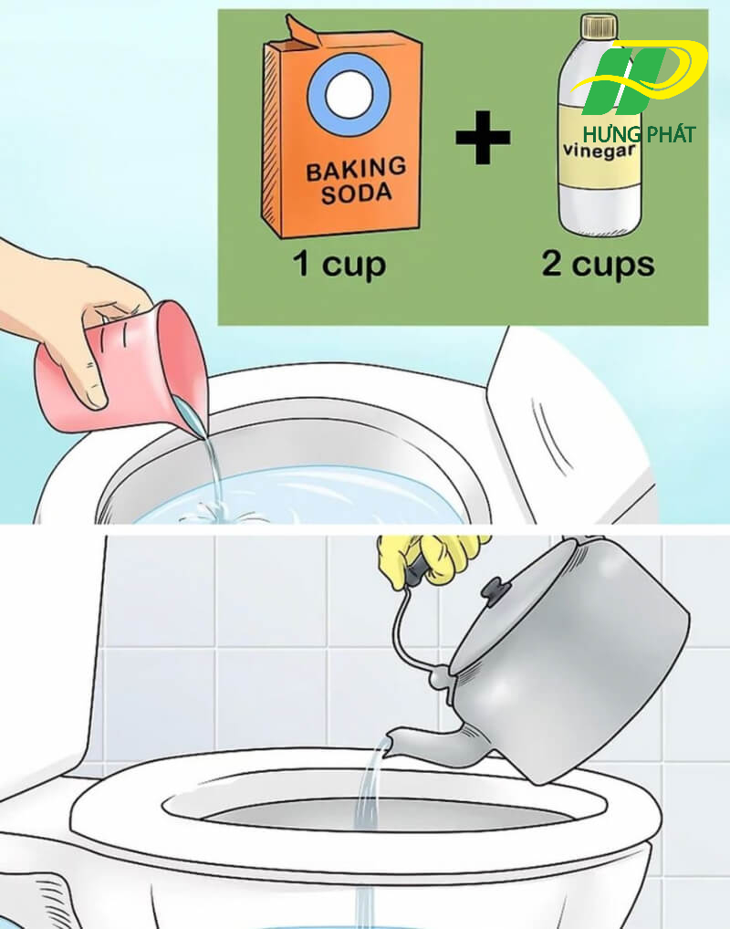 Thông cống ngầm bằng giấm, soda, nước ấm